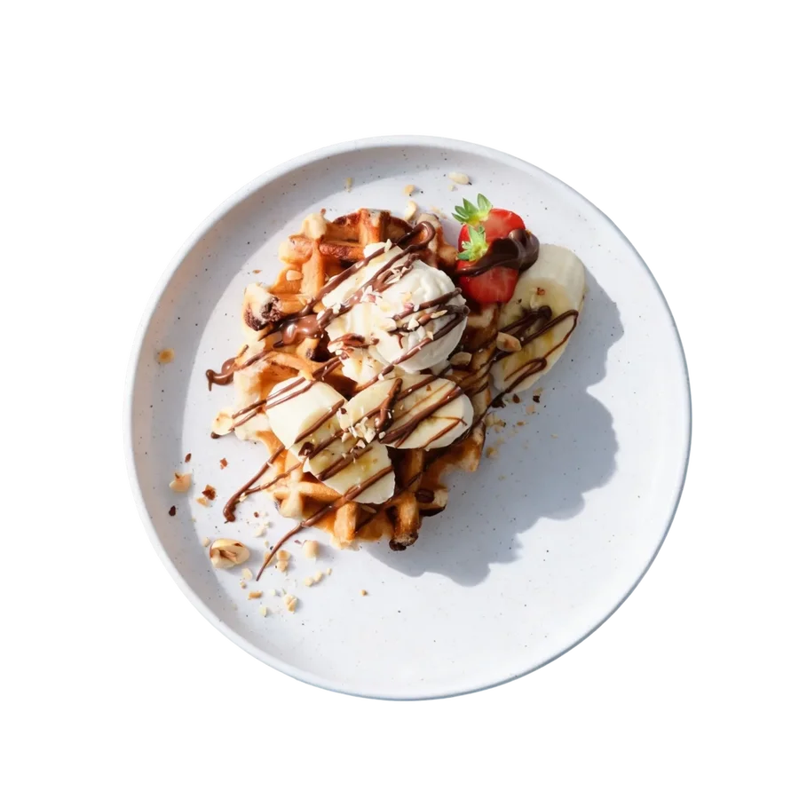 Choc Chip Waffles with Ice Cream and Choc Hazelnut Sauce