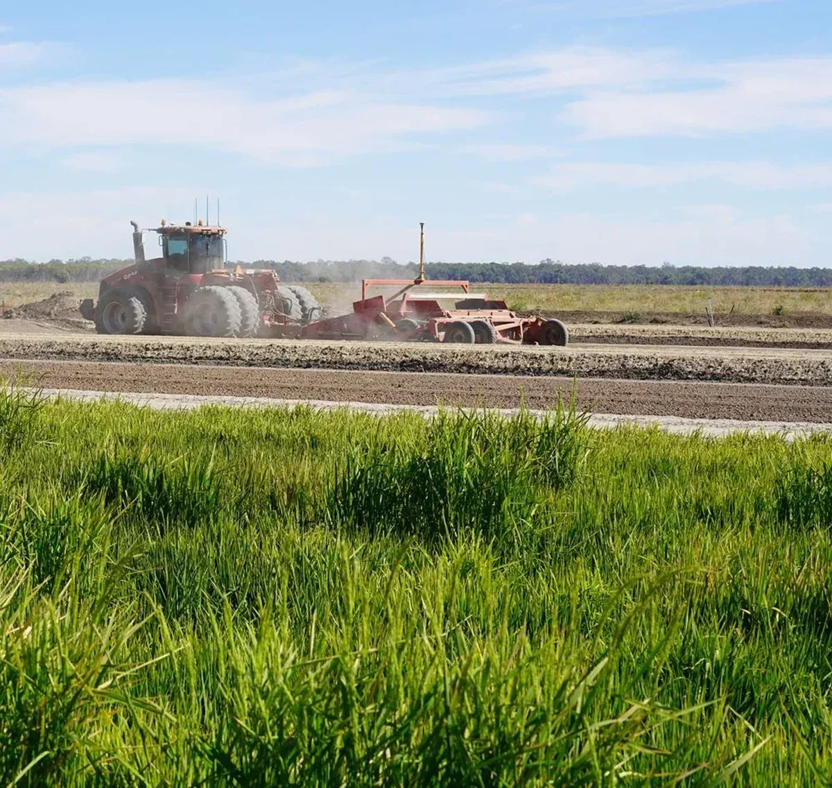 Laser levelling a rice field