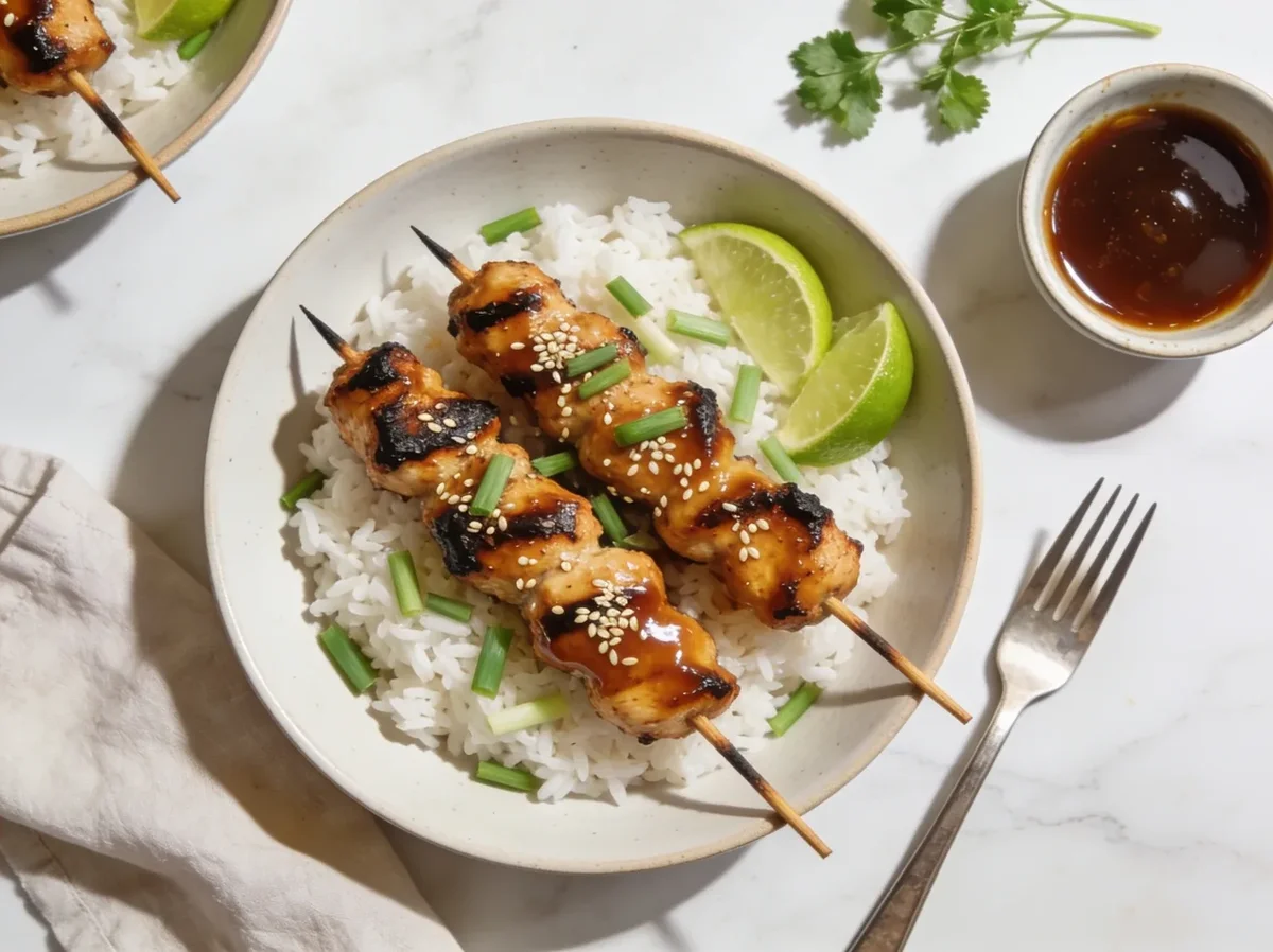 Barbecued Soy and Honey Kebabs with Rice