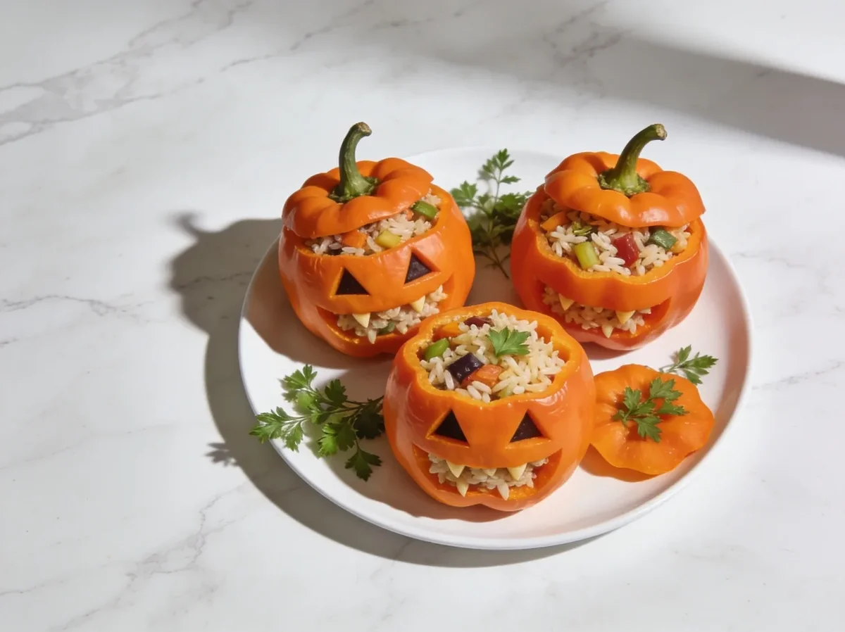 Jack-O'Lantern Stuffed Bell Peppers