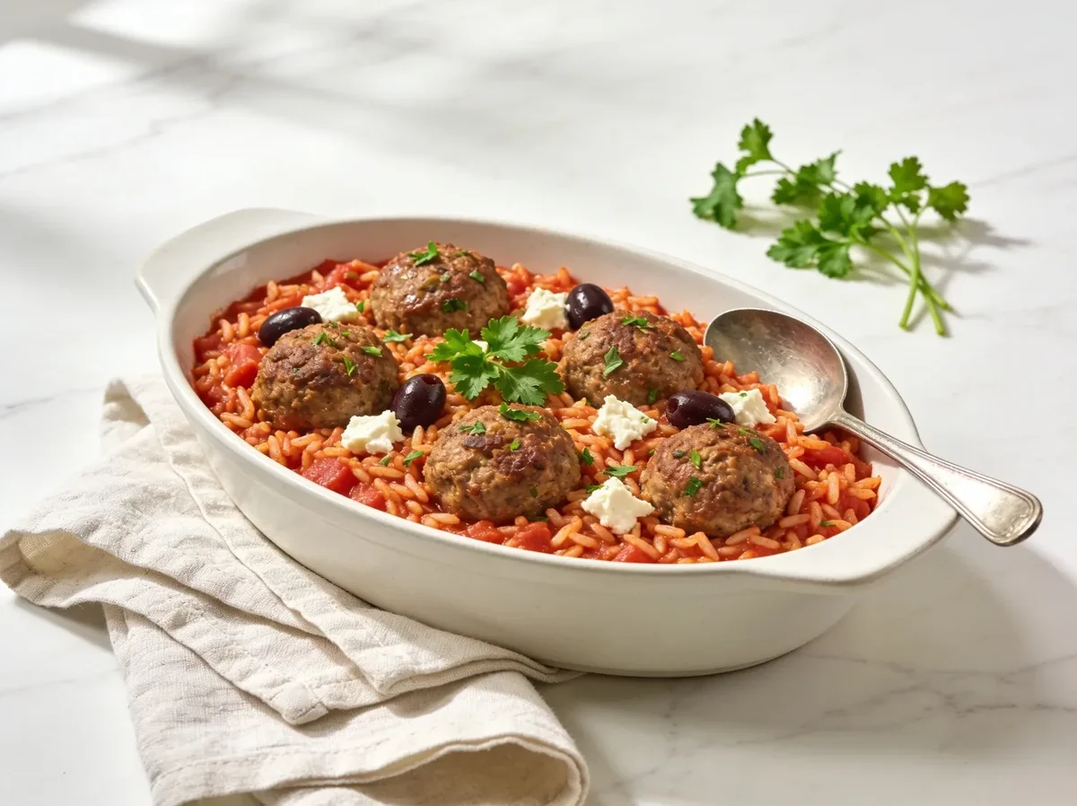 Mediterranean Meatballs and Tomato Rice