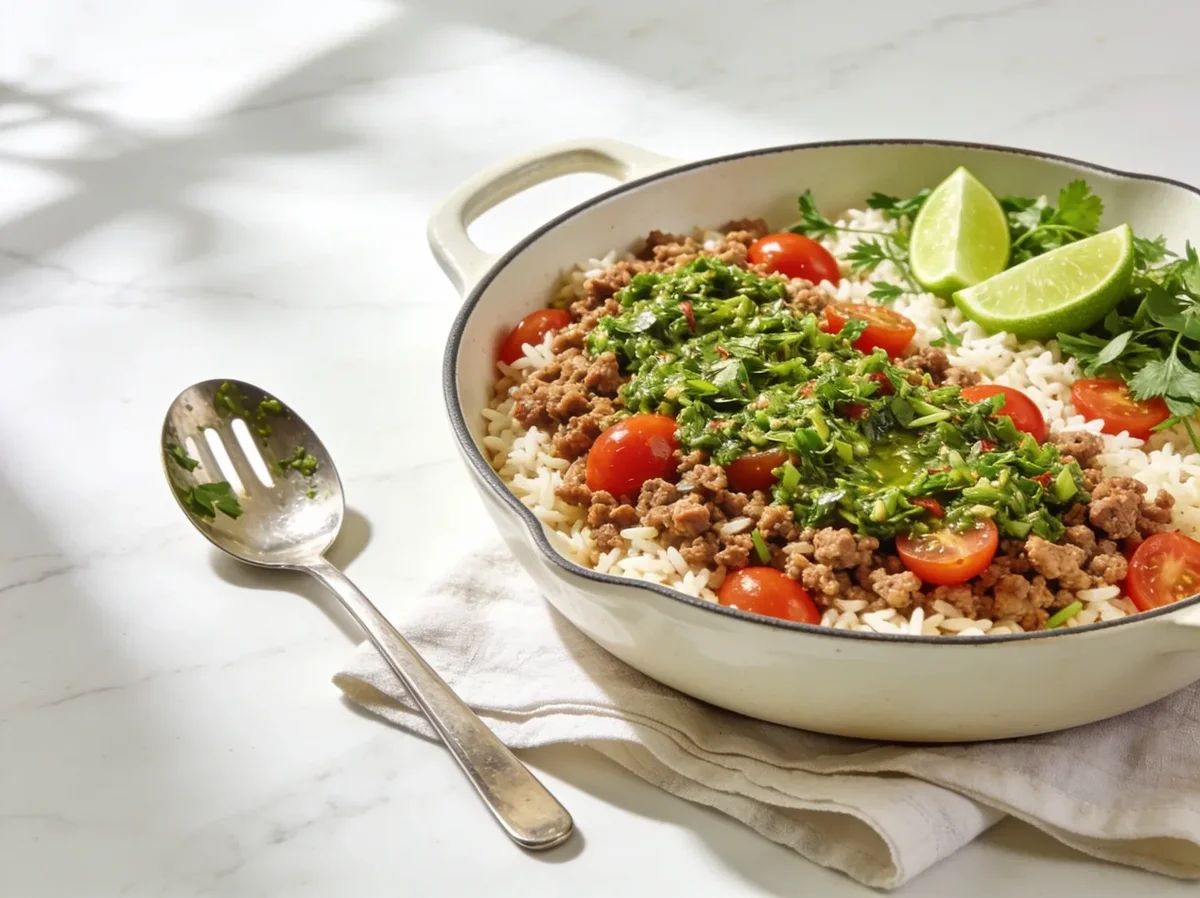 One Pan Chimichurri Ground Turkey and Rice