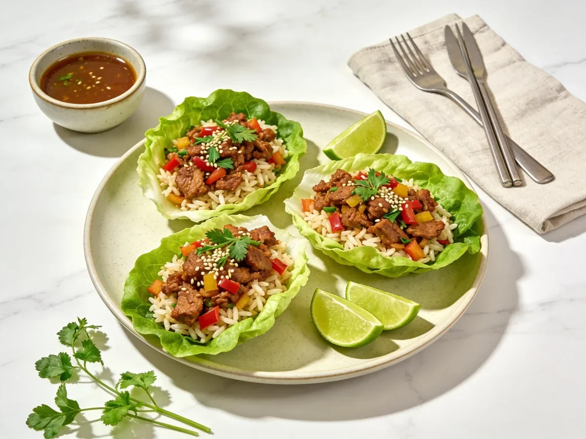 Spiced Pork and Rice Lettuce Cups