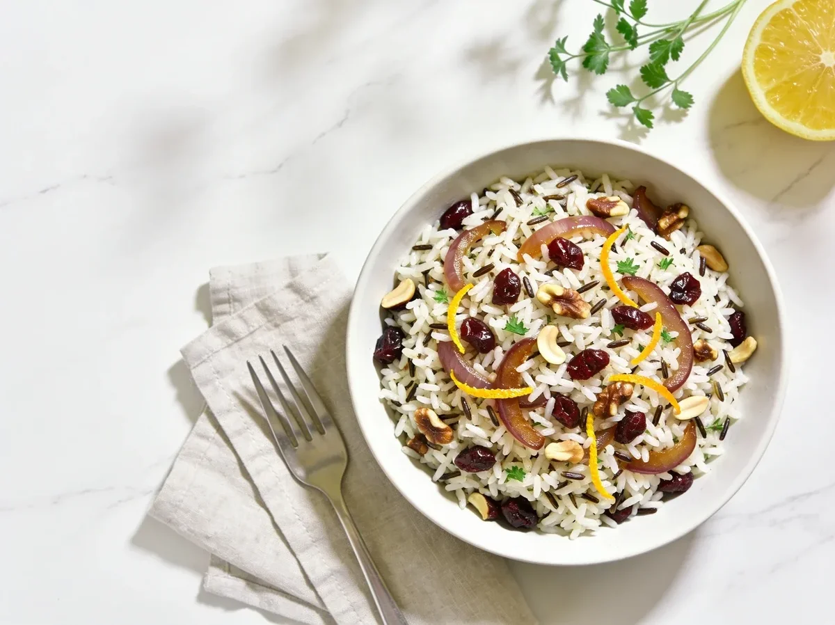 White & Wild Rice with Cranberries and Caramelized Onions