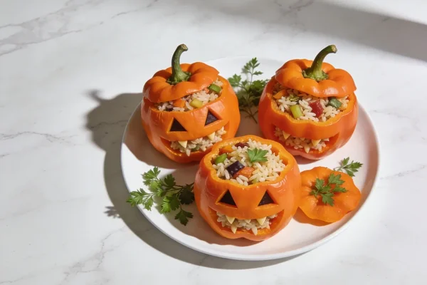 Jack-O'Lantern Stuffed Bell Peppers