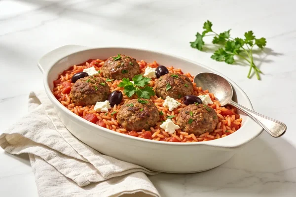 Mediterranean Meatballs and Tomato Rice
