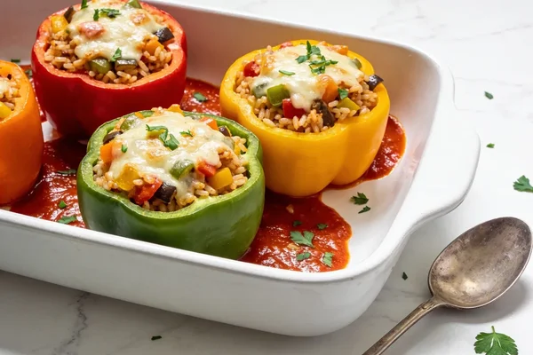 Rice and Vegetable Stuffed Bell Pepper