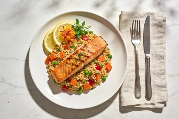 Salmon & Confetti Rice Pilaf