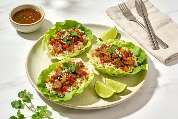 Spiced Pork and Rice Lettuce Cups