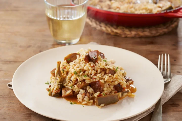 Artichoke and aubergine rice